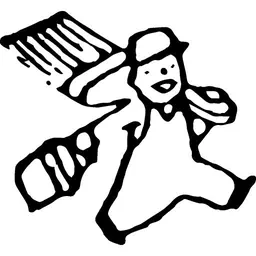 The original 1982 Lackey Decorating logo: a cartoon painter carrying a brush