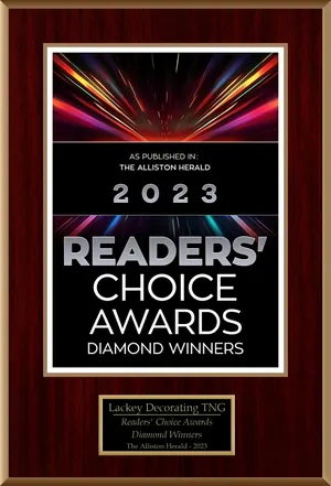 Alliston Herald Readers' Choice Awards 2023 Diamond Winner plaque for Lackey Decorating TNG